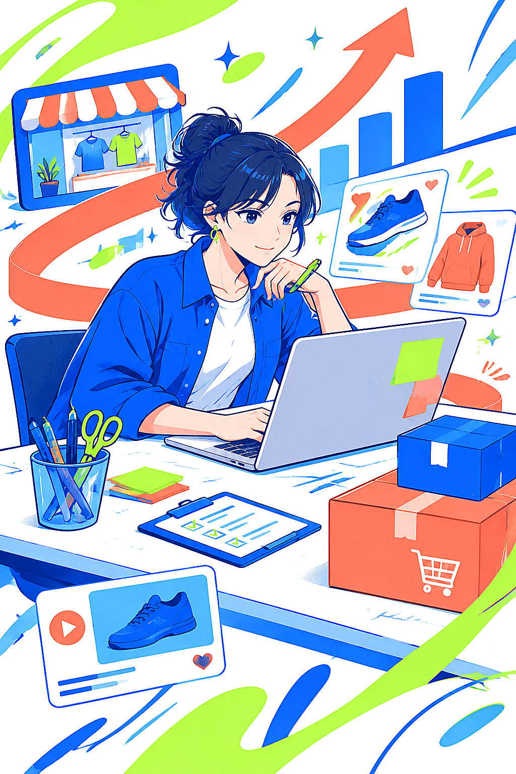 青年轻创业案例与数据总览非真人编辑插画